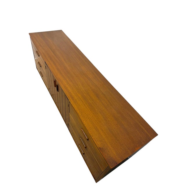 Vintage Mid Century Modern Walnut 9-Drawer Triple Dresser Dovetailed Drawers For Sale In Seattle - Image 6 of 10