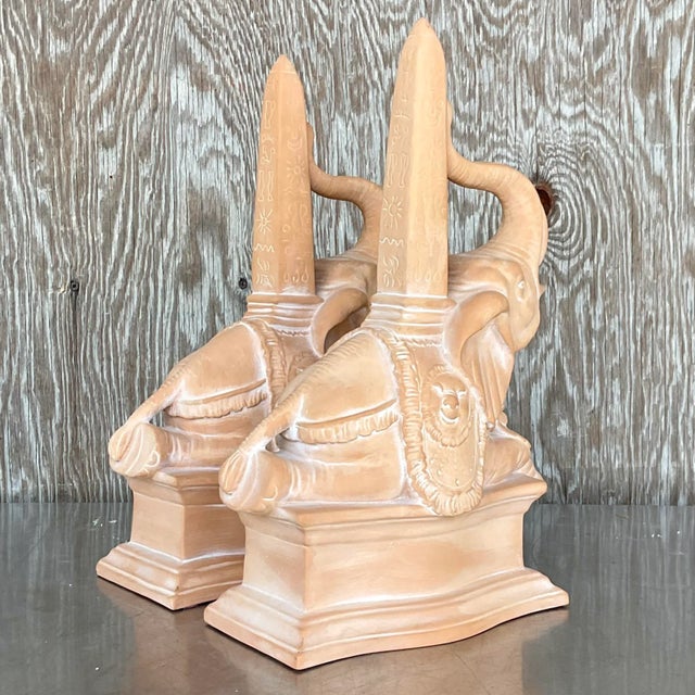 Traditional Vintage Regency Terra Cotta Elephant Obelisks - a Pair For Sale - Image 3 of 7