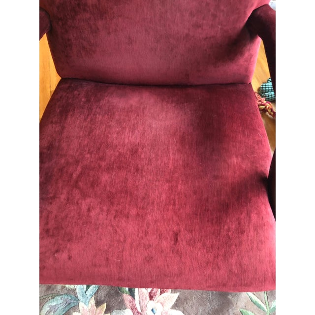 Large Plush Burgundy Velvet & Mahogany Martha Washington Club Chair For Sale - Image 10 of 12