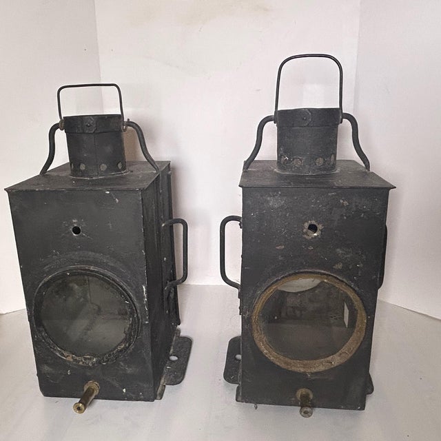 Vintage Railroad Lanterns From Denmark - a Pair For Sale - Image 4 of 12