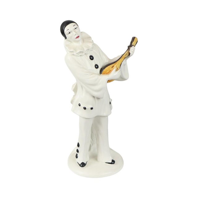 Vintage Ceramic Pierrot Statue with Lute, France, 1960s For Sale - Image 14 of 14