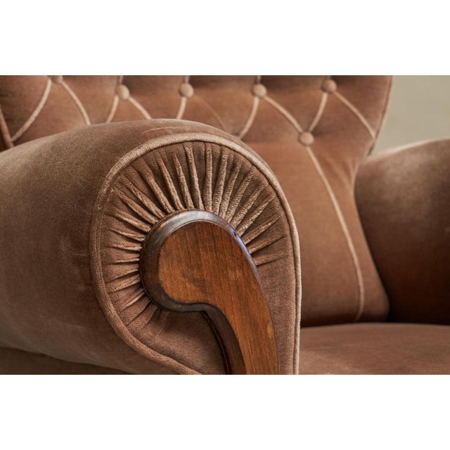 Brown Vintage Art Deco Lounge Chair in Velvet and Oak, 1930s For Sale - Image 8 of 14
