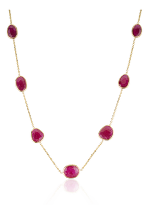 14k Gold 6.95ct Natural Mozambique Ruby Bezel Station Modern Necklace
