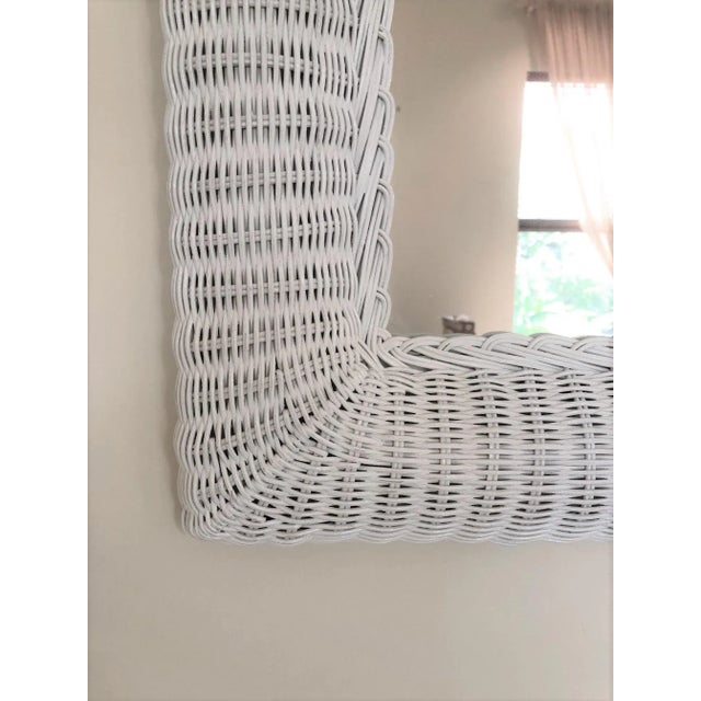 Henry Link White Wicker Framed Wall Mirror in the Style of Henry Link For Sale - Image 4 of 7