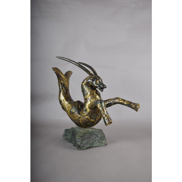 Bronze Capricorn Sculpture, Signed Faust 1994 — Mythical Zodiac Form on Stone Base For Sale - Image 11 of 14