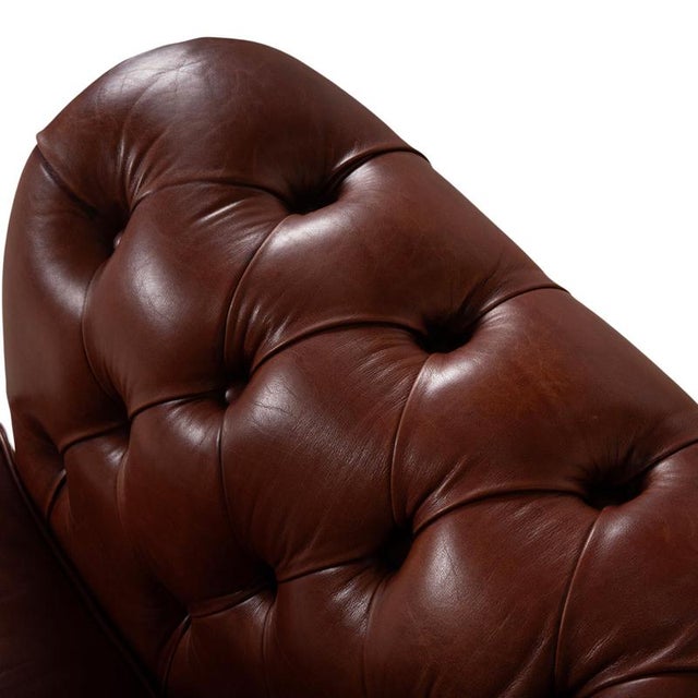 Animal Skin Vintage Chesterfield Leather Three-Seater Brown Sofa For Sale - Image 7 of 16