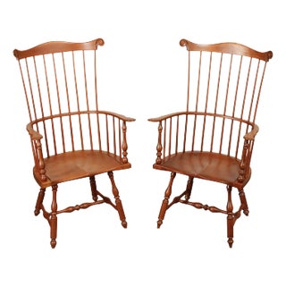 Drew Lausch Pair of Cherry Windsor Armchairs For Sale