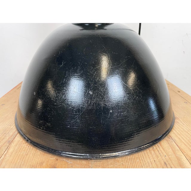 East German Black Enamel Factory Light by LBD Veb Leuchtenbau, Dresden, 1950s For Sale - Image 13 of 16