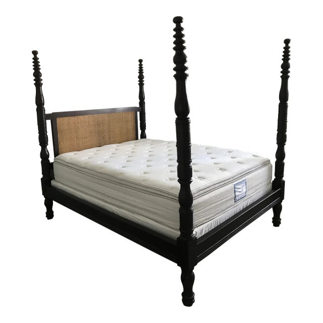 Carved Mahogony Four Poster Bed With Cane Headboard For Sale