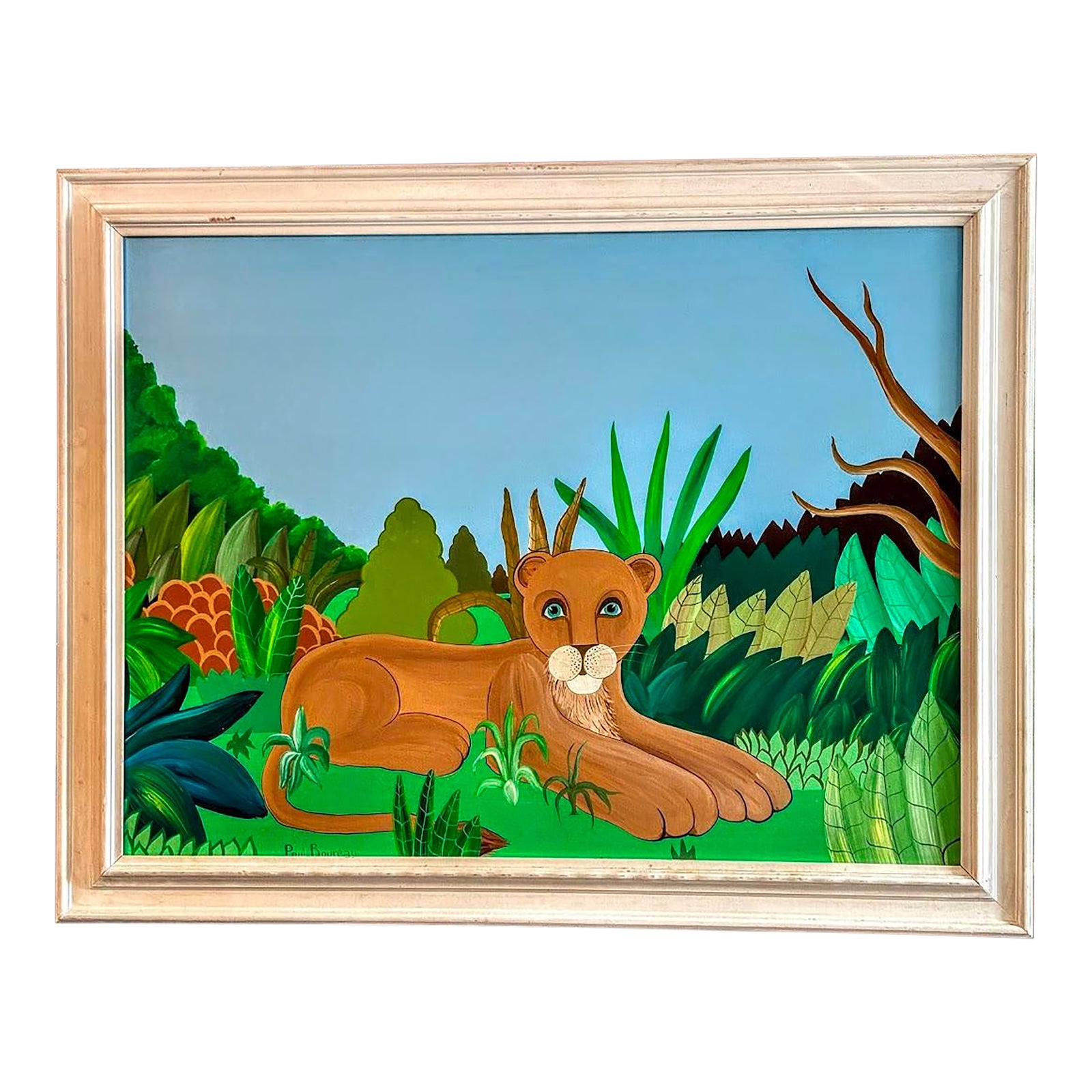 Early 20th Century Paul Boureau Lion Cub Painting on Canvas Signed by ...