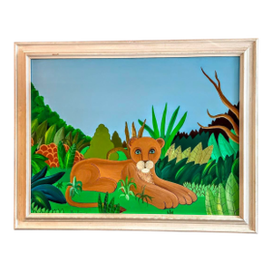 Early 20th Century Paul Boureau Lion Cub Painting on Canvas Signed by the Artist