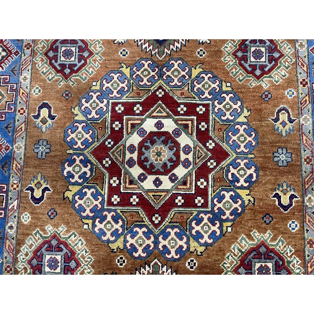 Textile Rust and Blue Kazak Wool Rug With Center Medallion, 4'11" X 7'1" For Sale - Image 7 of 16