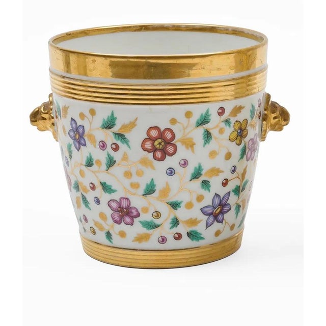 Antique 19th century French Empire Paris porcelain cachepot flower pot. Decorated with hand painted flowers and bright...