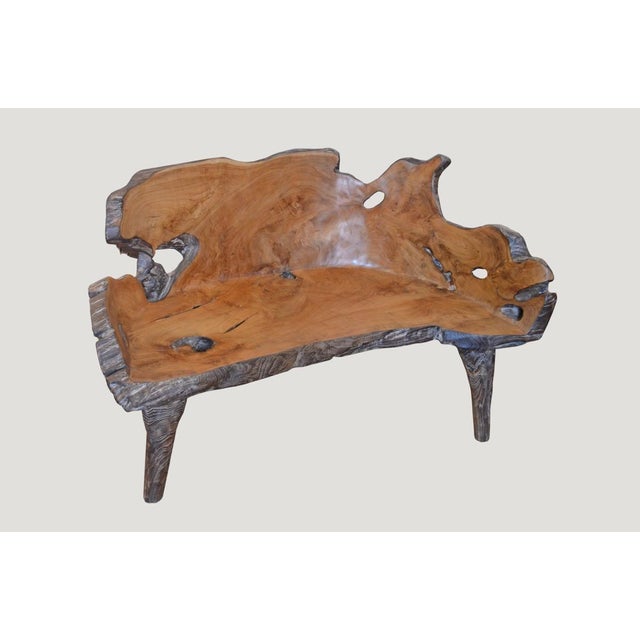Andrianna Shamaris Organic Cerused Teak Wood Bench For Sale - Image 4 of 5