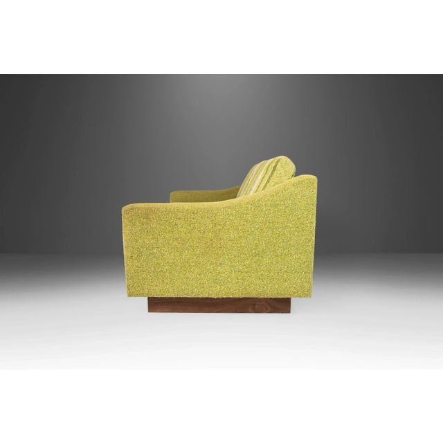 Mid-Century Modern Circa 1970s Mid-Century Modern Lime Green Tweed & Walnut Sofa Attributed to Milo Baughman For Sale - Image 3 of 12
