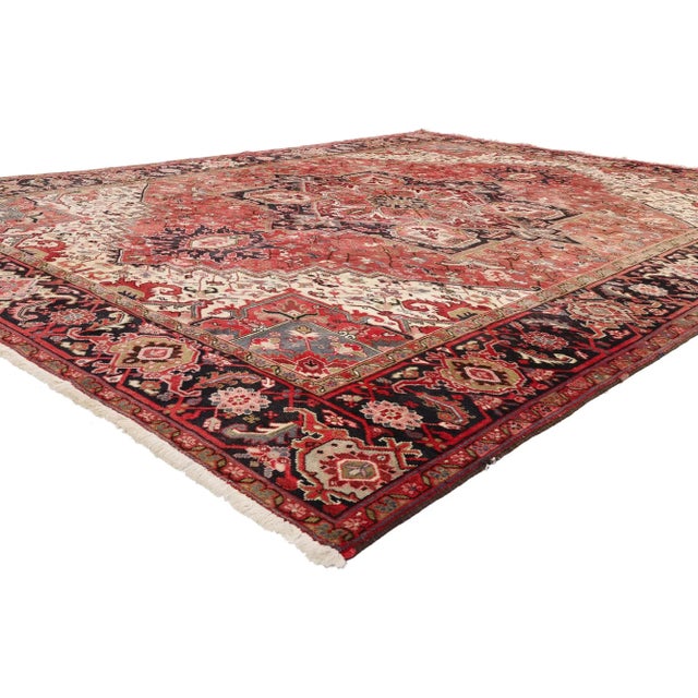 79294 Vintage Persian Heriz Rug, 09'08 x 12'10. The Crimson Legacy: A Vintage Persian Heriz of Timeless Nobility...