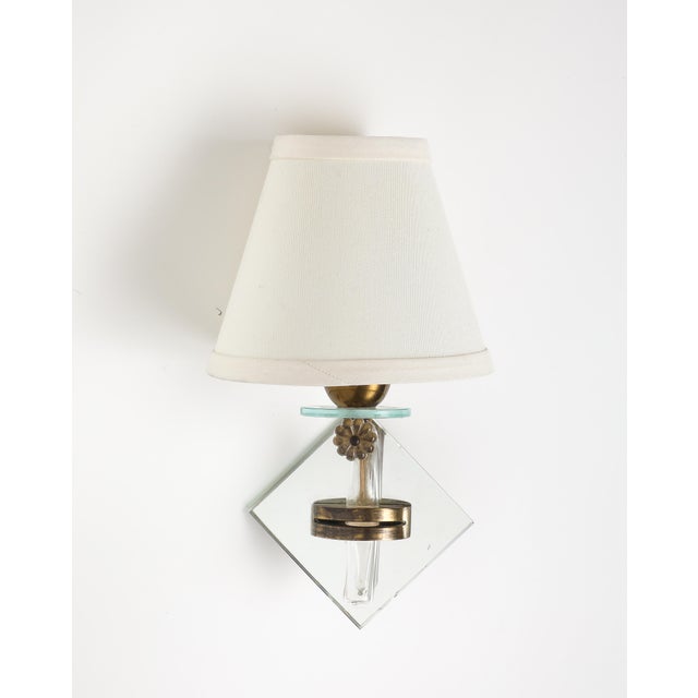 Glass Midcentury French Mirrored Sconces With Blown Glass and Brass Fittings For Sale - Image 7 of 11