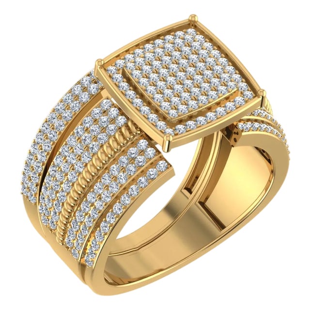 10K Yellow Gold Round Diamond Womens Square Shape Bridal Ring 7/8 Cttw, Size 7 For Sale