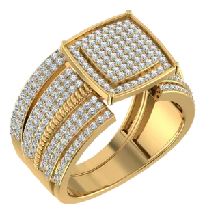 10K Yellow Gold Round Diamond Womens Square Shape Bridal Ring 7/8 Cttw, Size 7