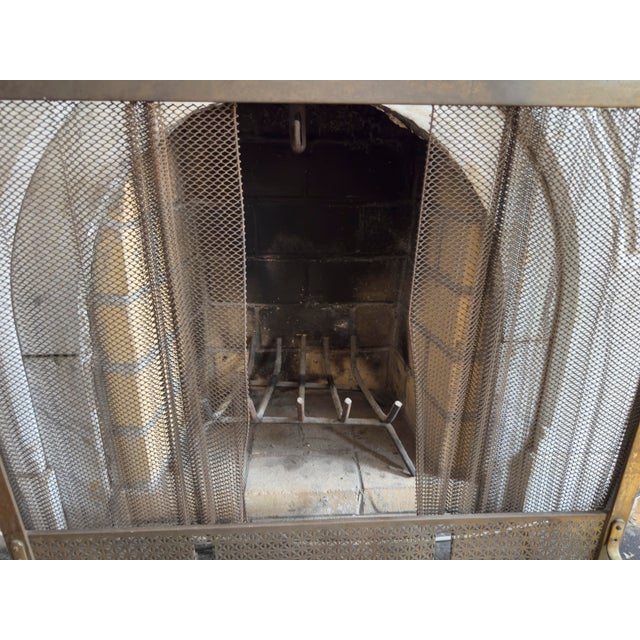 Metal Mid-20th Century Brass French Provencial Style Mesh Fireplace Screen For Sale - Image 7 of 7