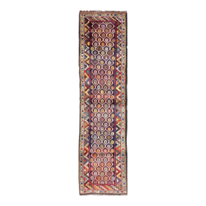 Antique Persian Lori Runner With Colorful Honeycomb Pattern and Tribal Geometric 3'4 X 12'8