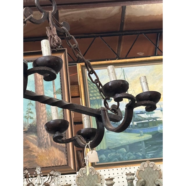 Black Mid 20th Century Suspended 8-Light Iron Chandelier For Sale - Image 8 of 9