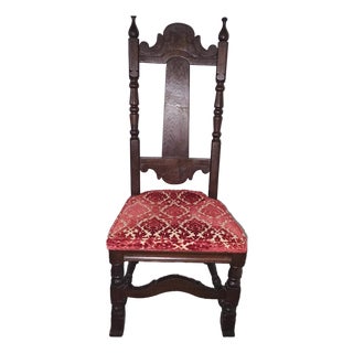 Vintage Carved Wood High-Back Chair For Sale
