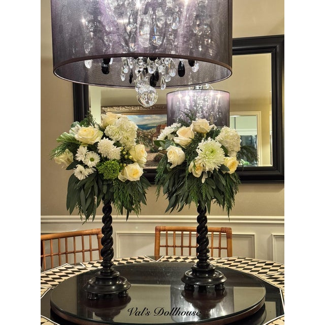 Late 20th Century Vintage Carved Jacobean Barley Twist Large Scale Candle Holders - A Pair For Sale - Image 5 of 17