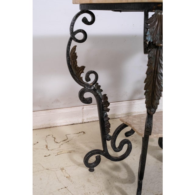 Bronze Marble Top Iron & Bronze Base French Console Table For Sale - Image 8 of 17