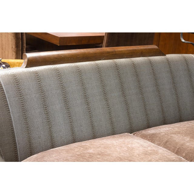Late 20th Century Custom Made Schnadig Furniture Faux Snake Skin & Dark Champagne Velvet Sofa For Sale - Image 5 of 8