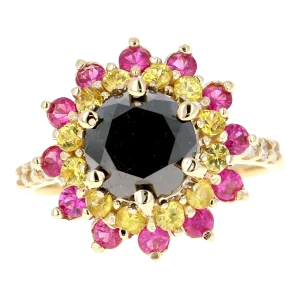 4.22 Carat Black Diamond Sapphire Yellow Gold Ring Size 7