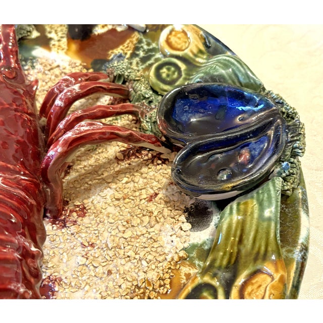 Ceramic Vintage Majolica Bernard Palissy Style Decorative Ceramic Lobster Plate For Sale - Image 7 of 13