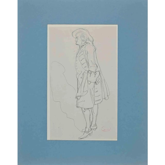 Gentleman is an Original Drawing in pencil realized by Eugène Giraud in the Late 19th Century. Applied on a Cardboard,...