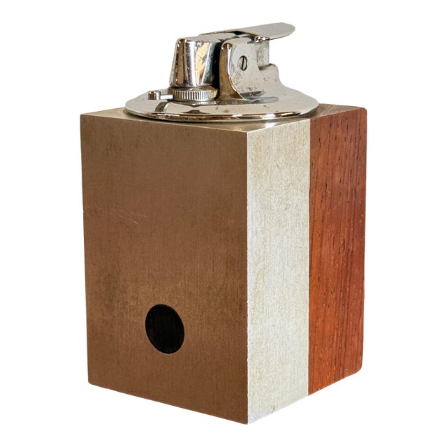 Vintage Mid Century Modern Rosewood & Brushed Aluminum Table Lighter For Sale