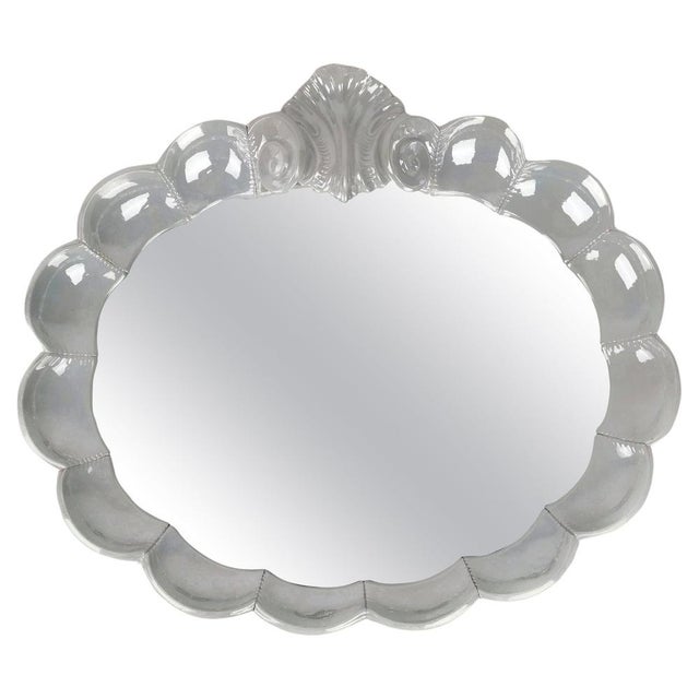 Large Illuminated Rococo Mirror in Iridescent Ceramic, Italy, 1960s For Sale - Image 18 of 18