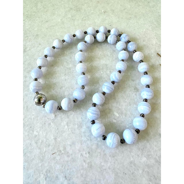 Blue lace agate sterling silver milor necklace 12mm beads. Gorgeous color beads