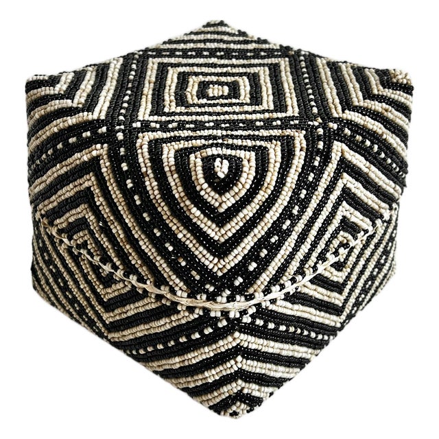 Vintage Black & Tan Bamboo Beaded Box Medium For Sale