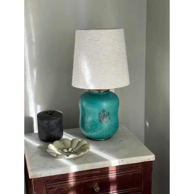 Art Deco, Stoneware Table Lamp "Argenta" in beautiful green. Organic form in Green Stoneware with Deco in Silver. Design...