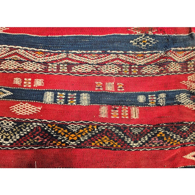 Vintage Moroccan Kilim Tribal Rug, Handwoven Wool, Red & Blue Stripes, 5' X 8' For Sale - Image 15 of 18