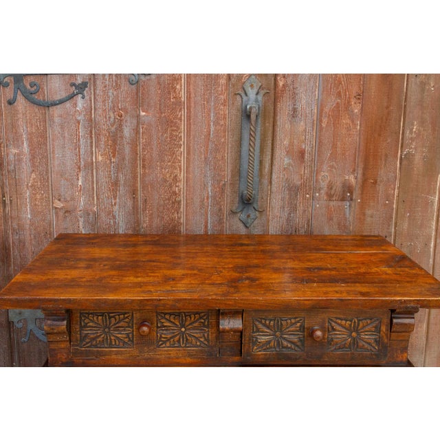 Brown Carved Antique Elm Vizcaya Table For Sale - Image 8 of 13