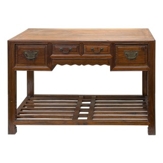 Vintage Brown Stain Patina Deep Rectangular Drawers Desk Table For Sale
