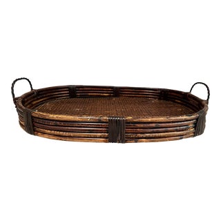 1980s Large Bamboo Handled Tray For Sale