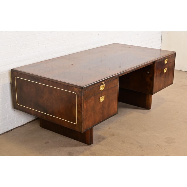 Romweber Mid-Century Modern Hollywood Regency Burl Wood and Brass Executive Desk, Circa 1970s For Sale - Image 12 of 12