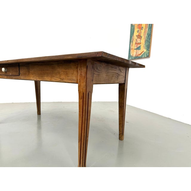 Pine Farmhouse Table with Drawers and Fluted Legs, France, 1950s For Sale - Image 16 of 18