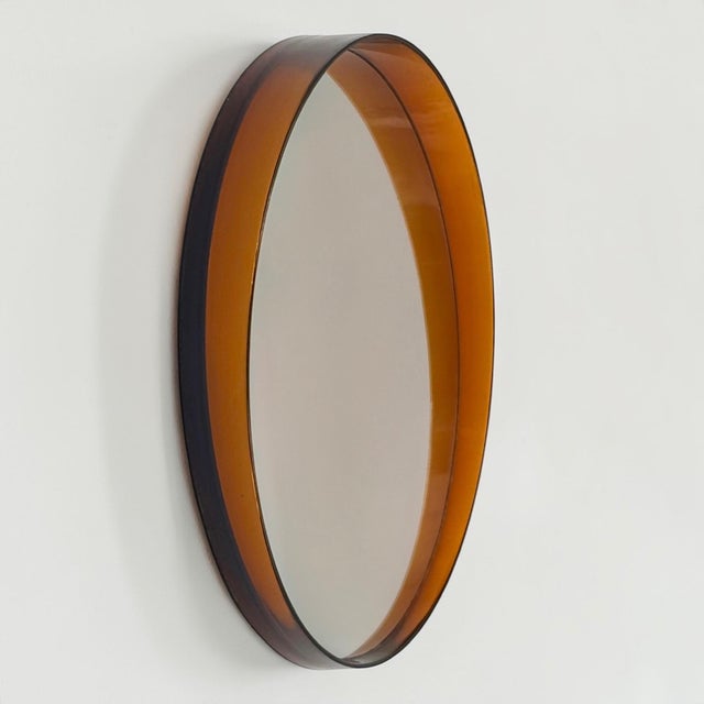 Glass French Space Age Amber Wall Mirror in Sculptural Plastic, 1970s For Sale - Image 7 of 11