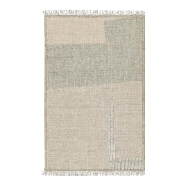 Rug & Kilim’s Flatweave Rug in Beige-Brown with Green & White Geometric Patterns - 5x7 For Sale