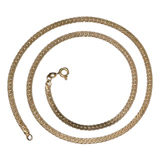 Italian 14k Solid Yellow Gold Faceted Flat Curb Chain Necklace For Sale