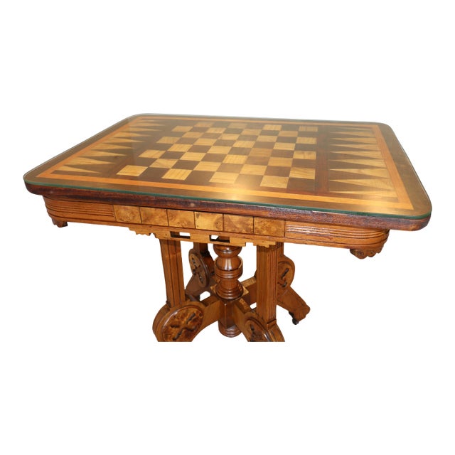 Victorian Flip-Top Game Table: Inlaid Chess & Backgammon, C. 1870-1890 For Sale
