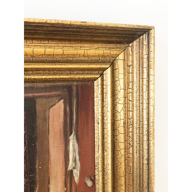 Red Vintage Original Cottage Interior Oil Painting, Farmhouse Art by C. Anders For Sale - Image 8 of 11