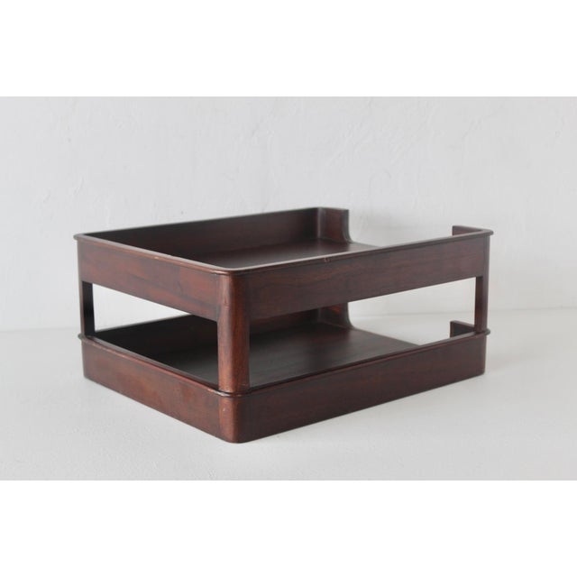Chocolate Selamat Designs San Francisco Vintage Mid-Century Modern Dark Wood Desk Organizer Paper Tray For Sale - Image 8 of 14